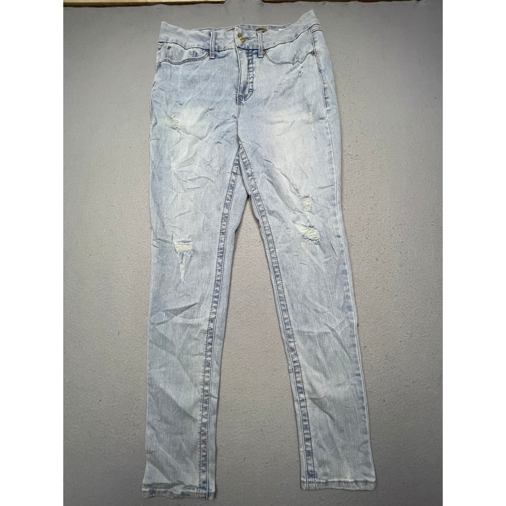Seven7 Tummyless High Rise Skinny Jeans Cotton Blend Light Wash Distressed W31
